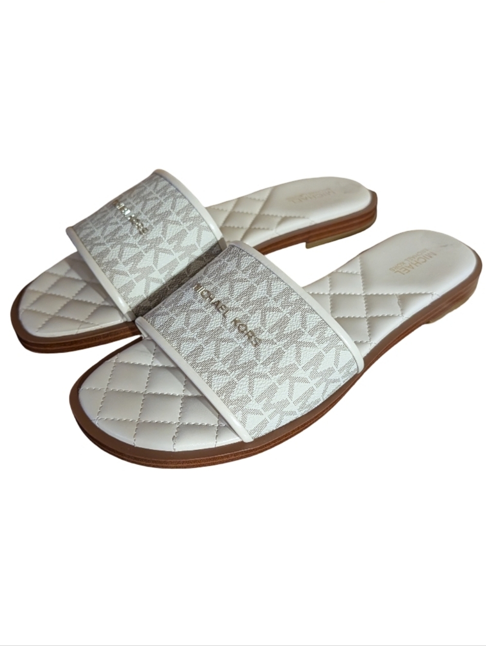 Michael Kors Felicia Flat Slide MK Signature Logo Print in Vanilla